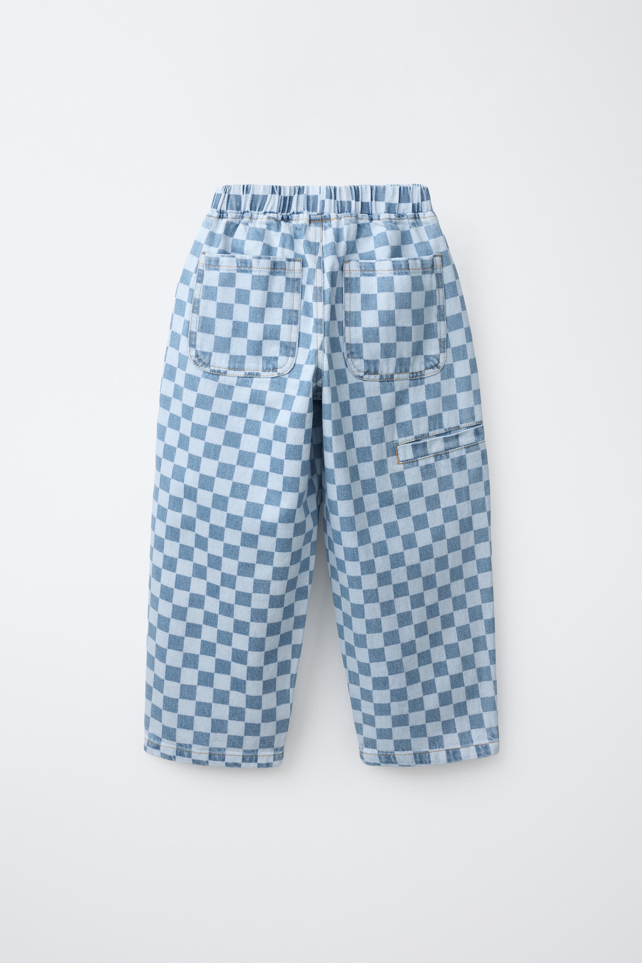 CHECKERBOARD PRINT BALLOON JEANS